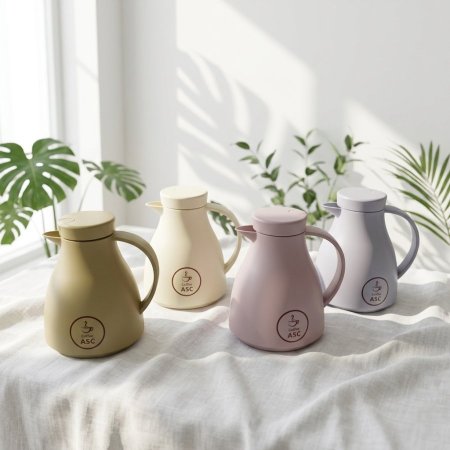 ترامس القهوة والشاي بتصميم عصري بألوان الباستيل الهادئة